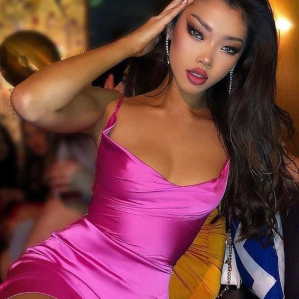 Meshki pink satin zoey mini dress